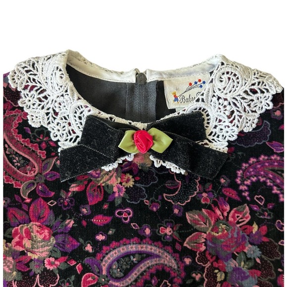 Baby Jogs Children's Size 6 Vintage Paisley Peter Pan Collard Lace Trim Dress - Picture 5 of 7